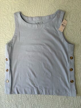 LOFT New With Tags Light Blue Sleeveless Button-Side Tank